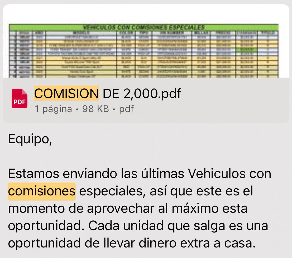 Comisiones enviadas por dealer Efrain